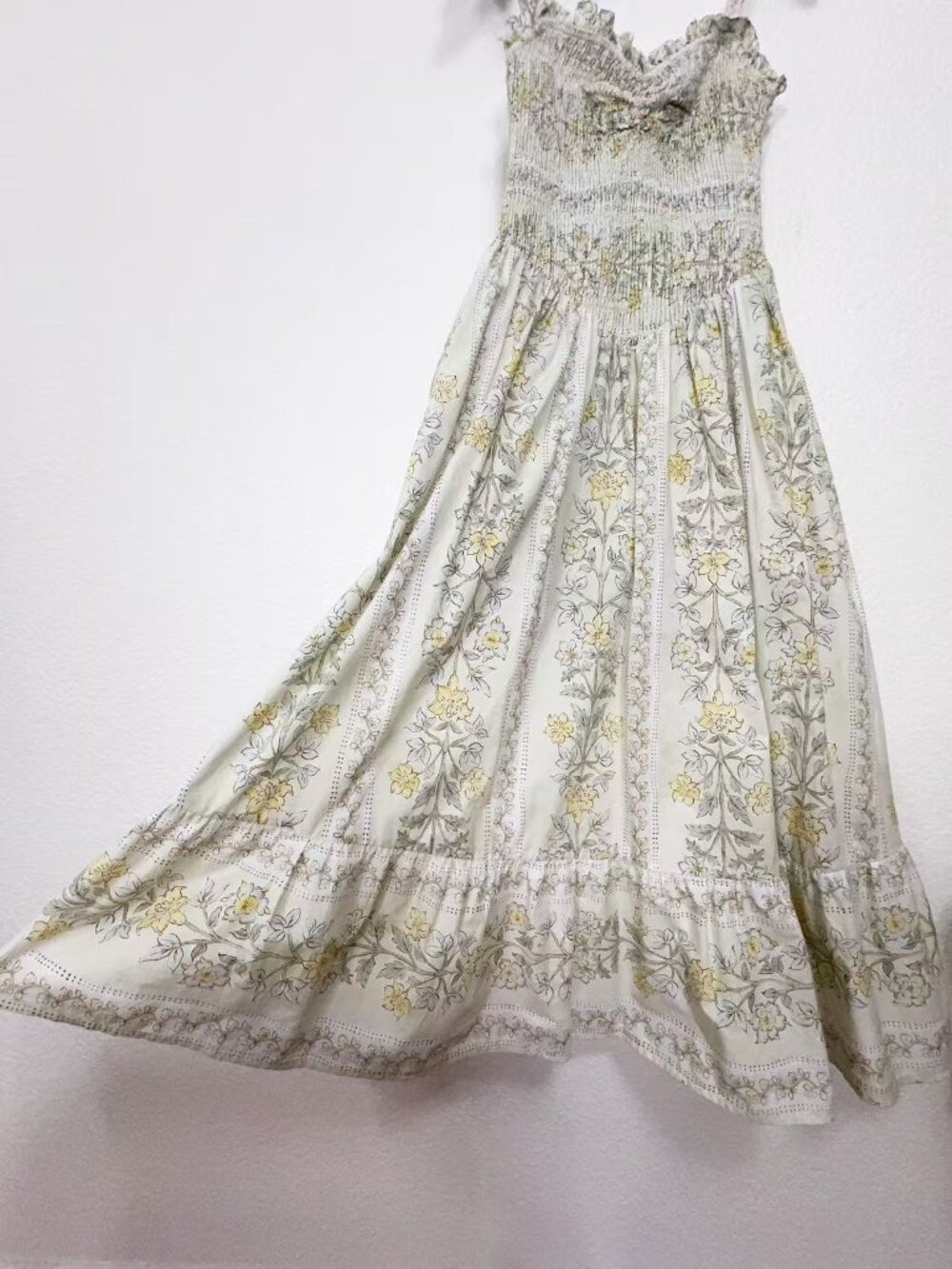 Jacquie The Label Claudia Floral Smocked Maxi Dress Blue Sage Cottagecore - Picture 5 of 7
